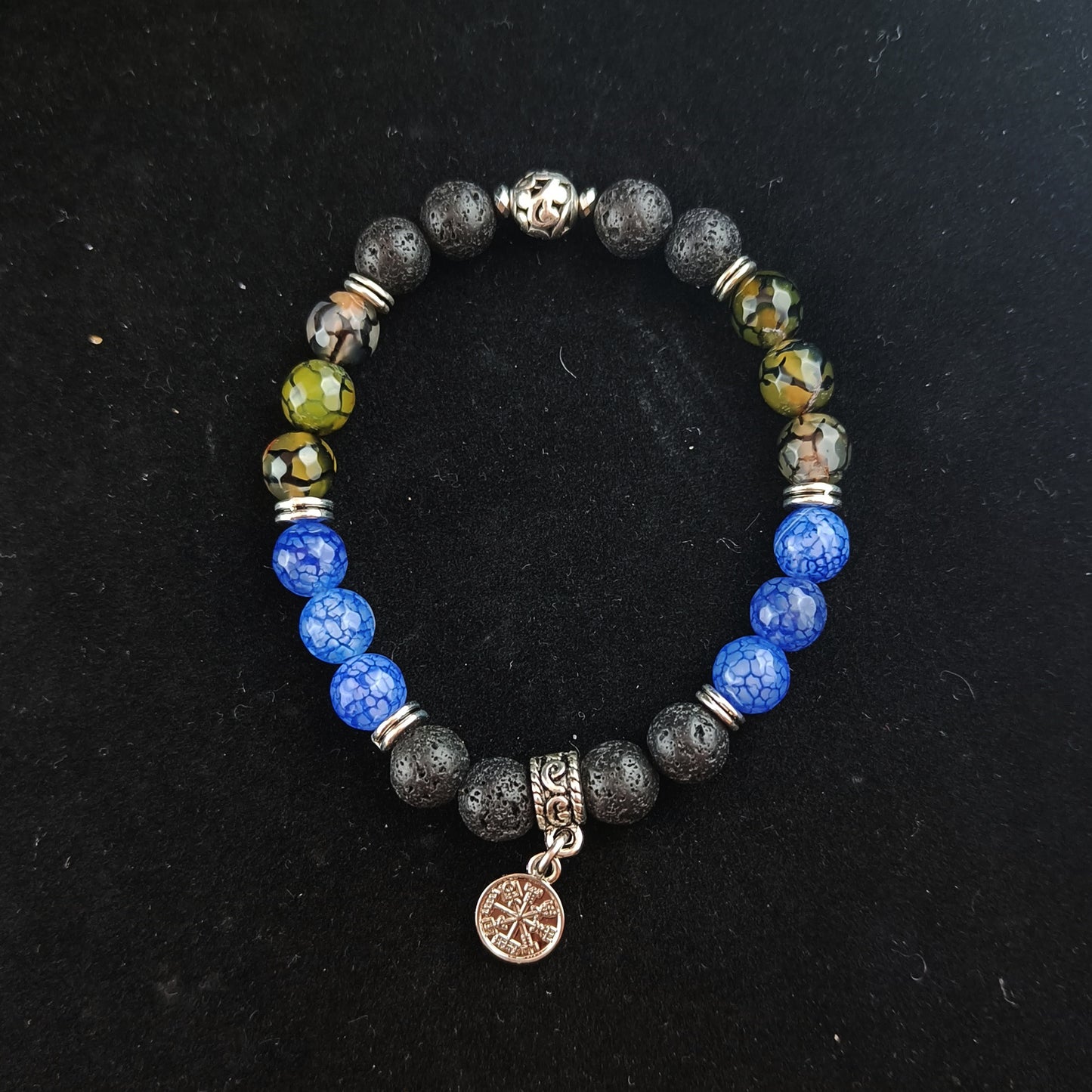 Dreka Armband - Grænir og Bláir Agat Steinar með Vegvísi