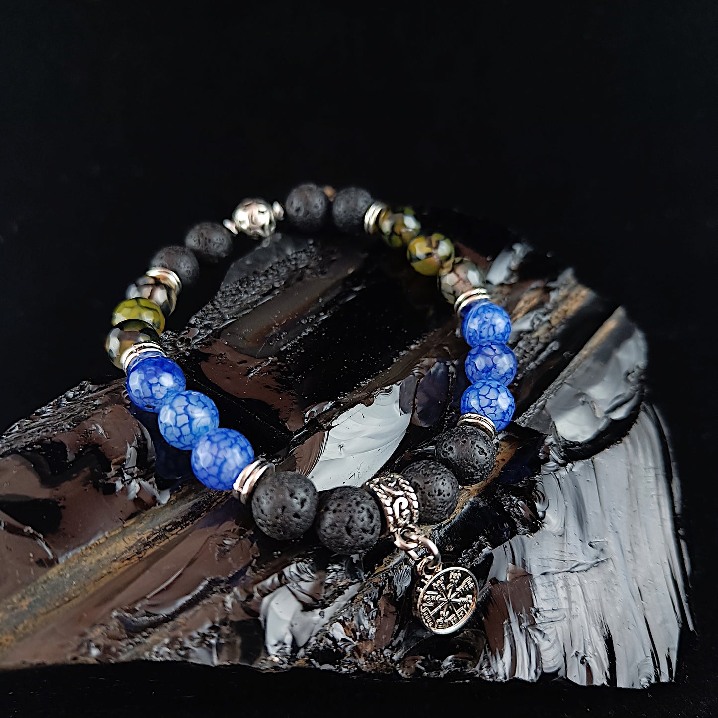 Dreka Armband - Grænir og Bláir Agat Steinar með Vegvísi
