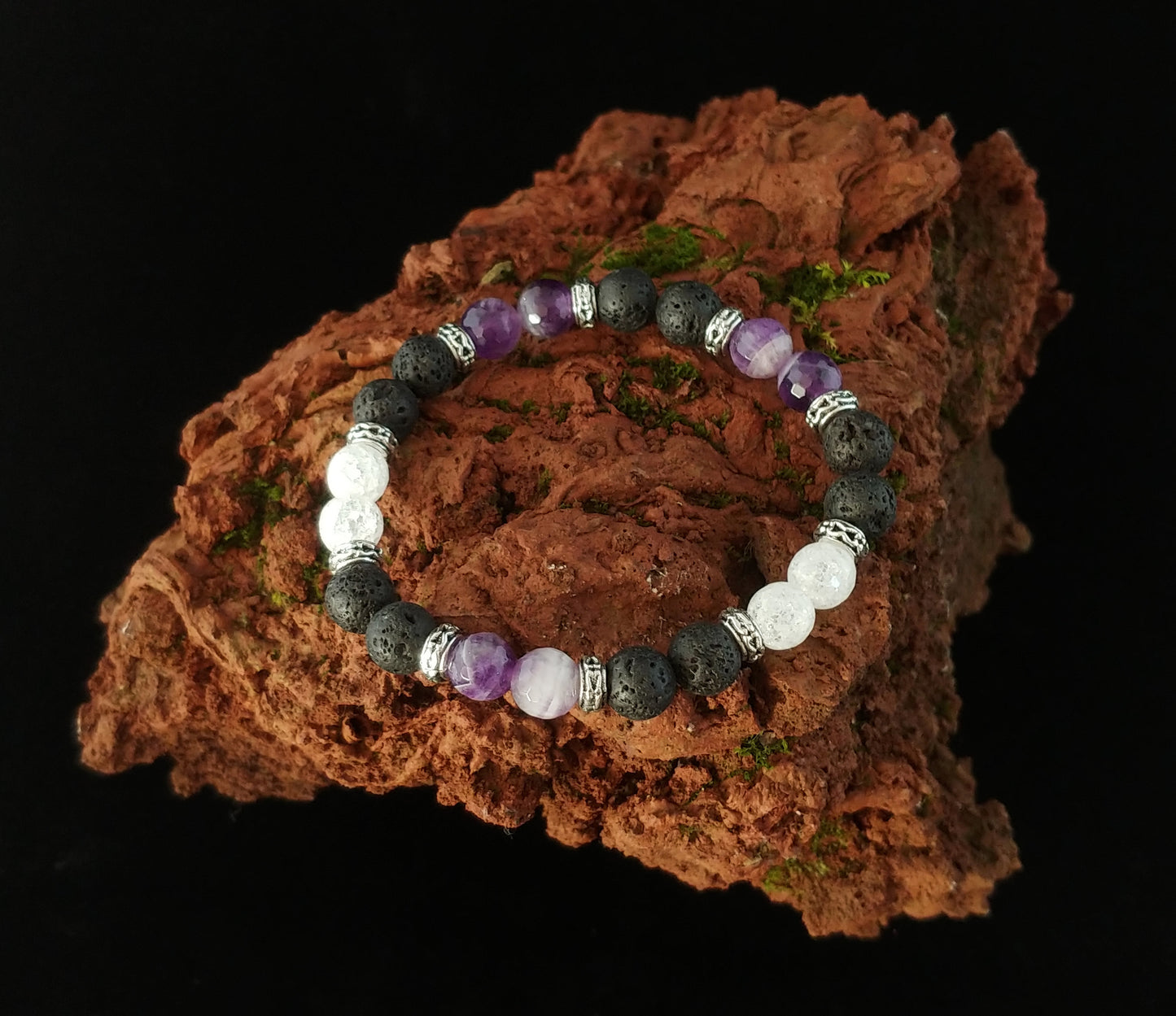Ametist og Krystal Hraun-Armband