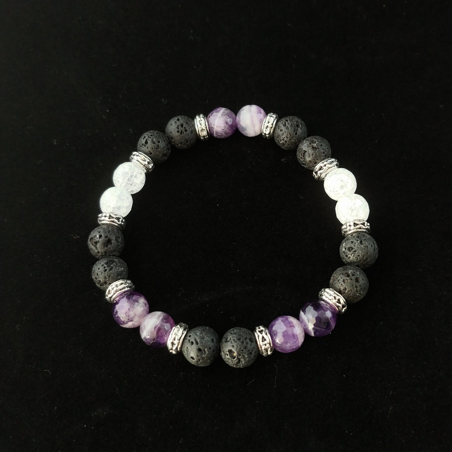 Ametist og Krystal Hraun-Armband