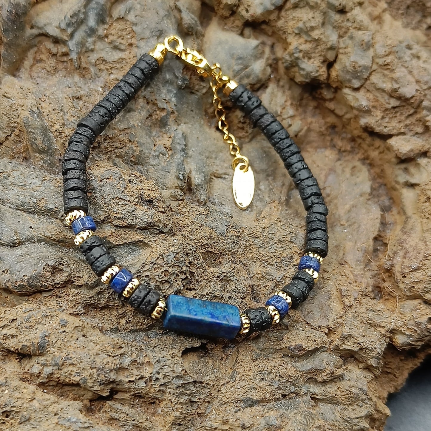 Lapís Lazuli og Hraun skartgripasett