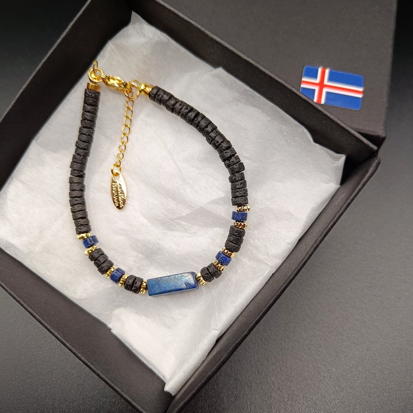 Lapís Lazuli og Hraun skartgripasett