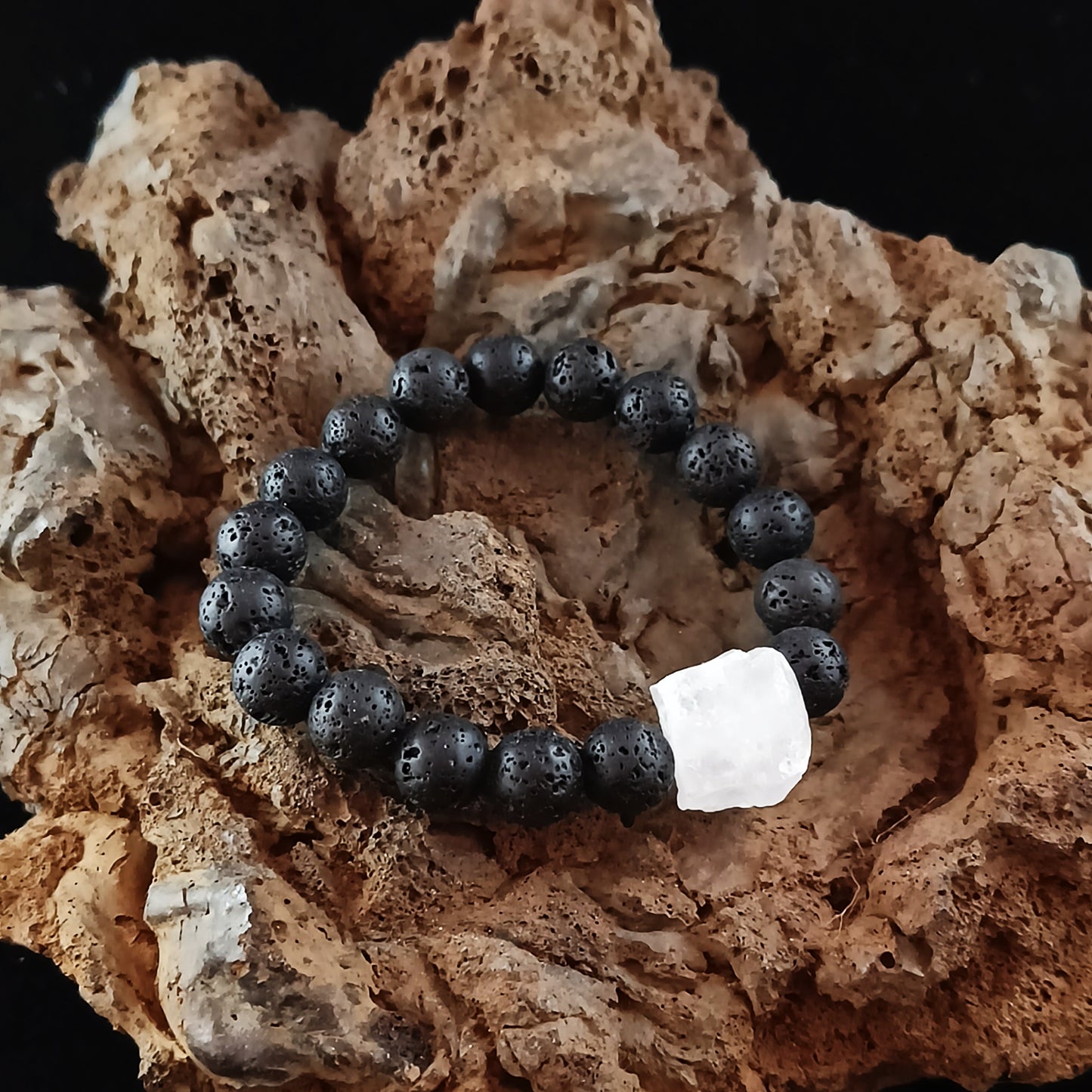 Glær Náttúrukvars Hraunsteina Armband