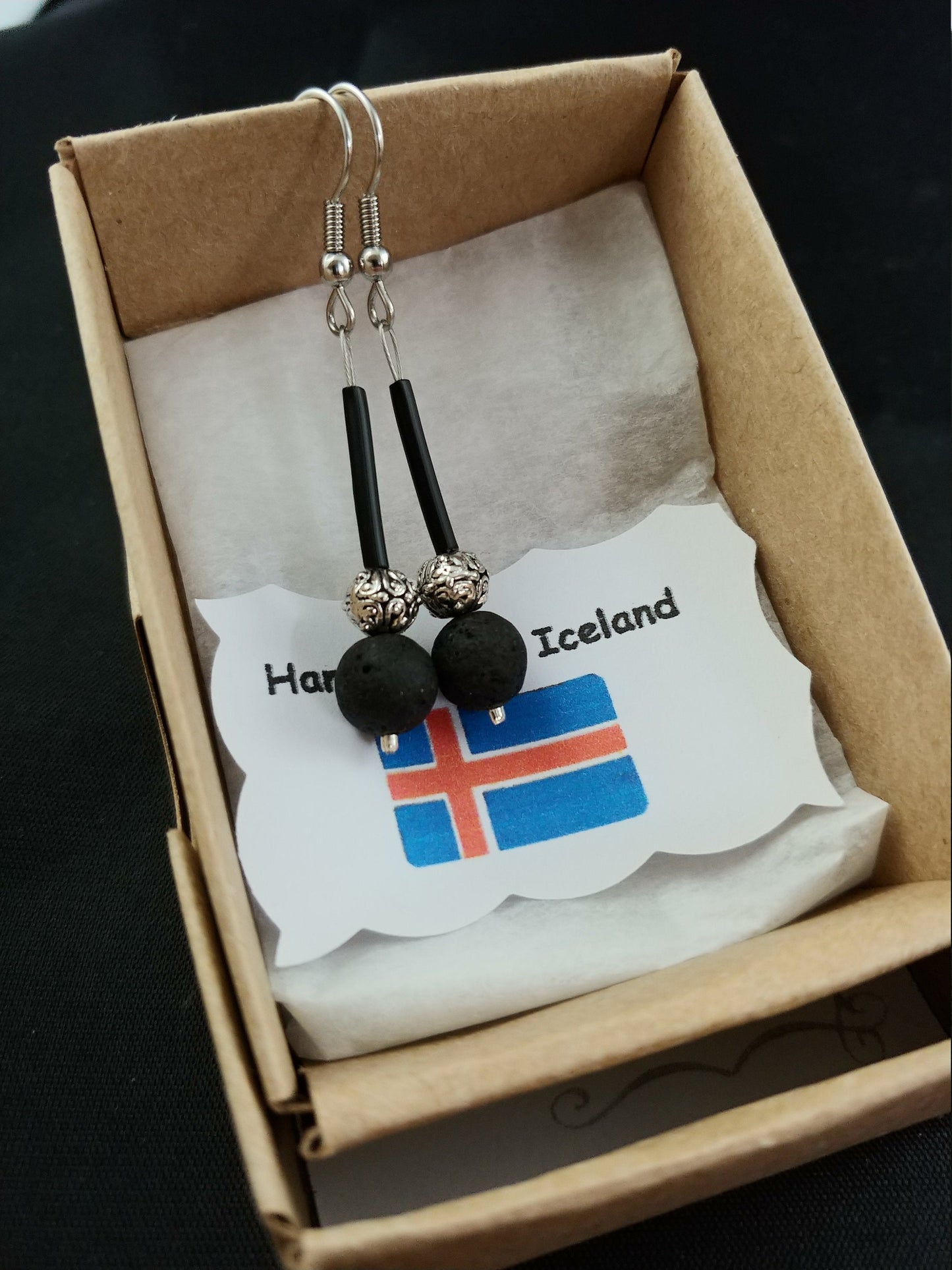 Lava Eyrnalokkar með Fallegu silfur skrauti - 3 tegundir