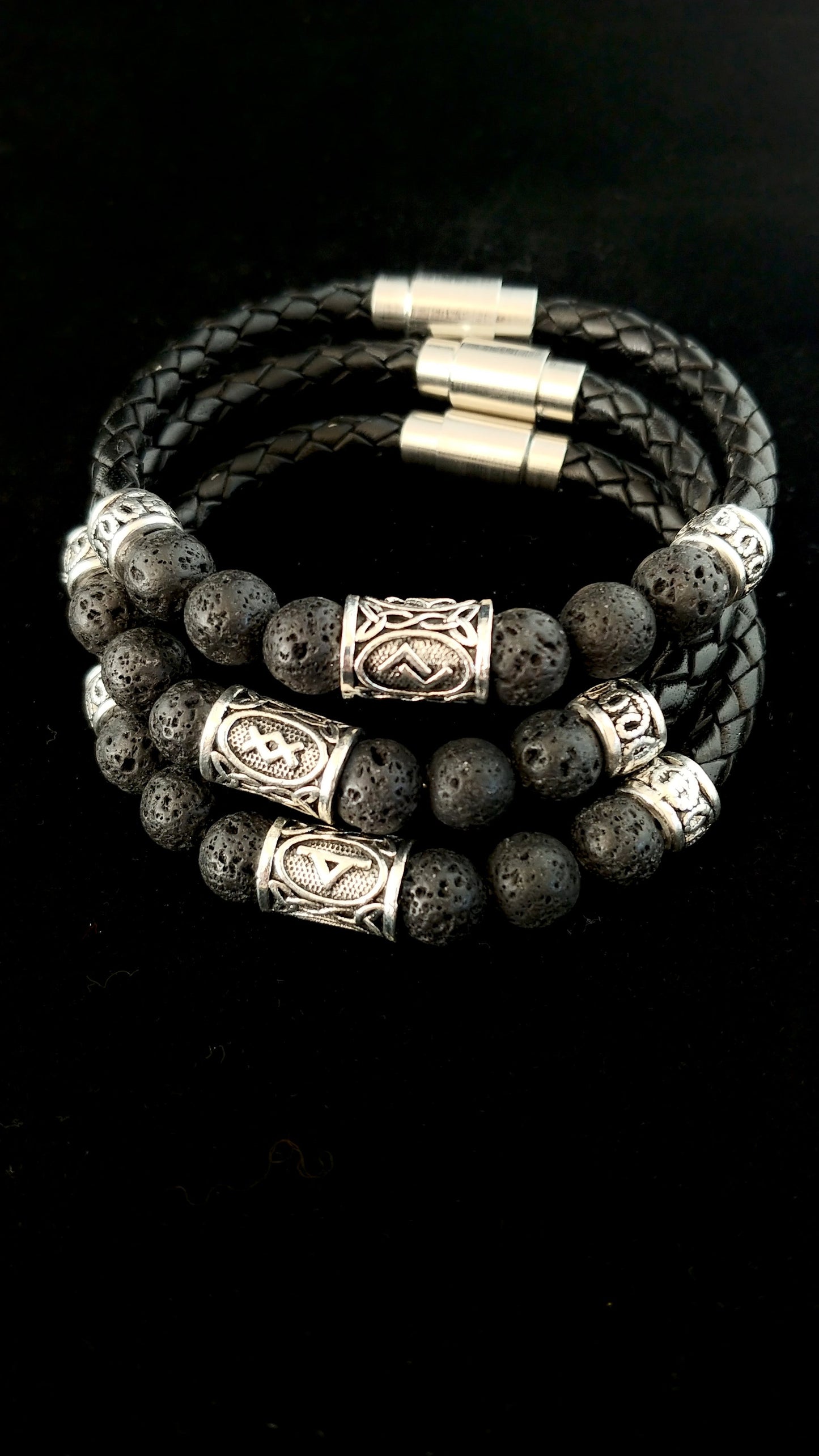 Silfur Rúna Leður Armband