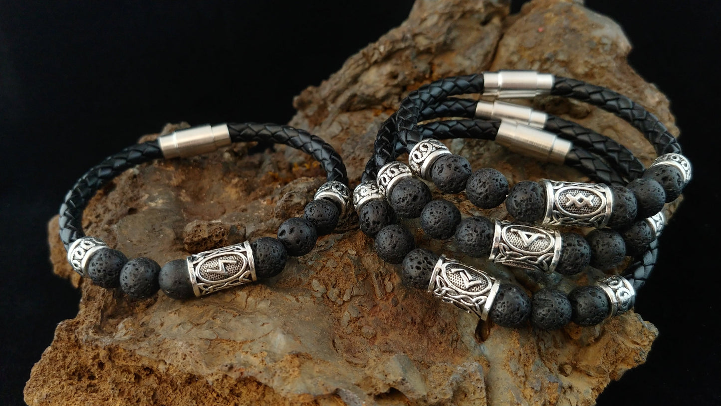 Silfur Rúna Leður Armband