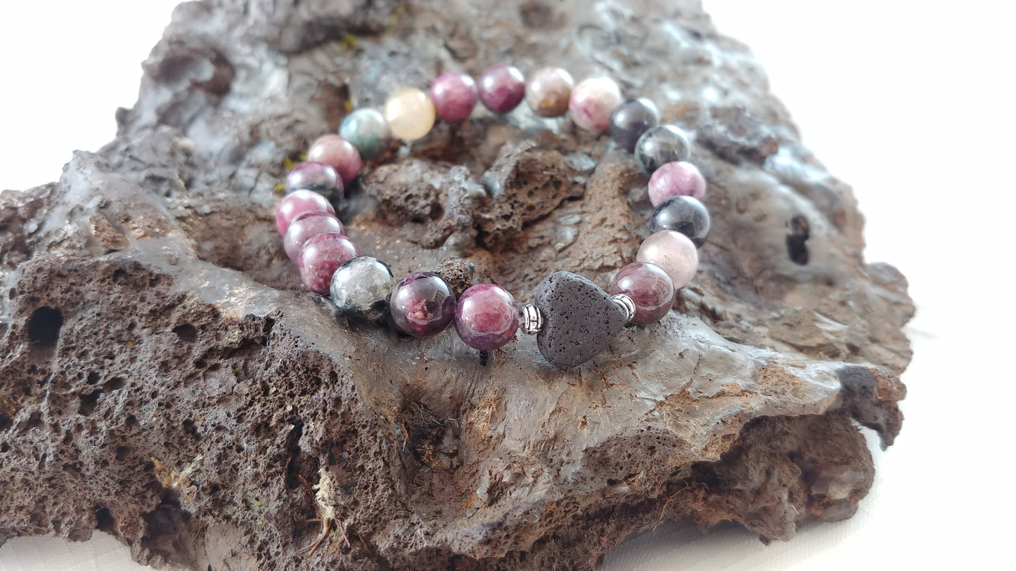 Túrmalín náttúrsteins armbönd með lava hjarta