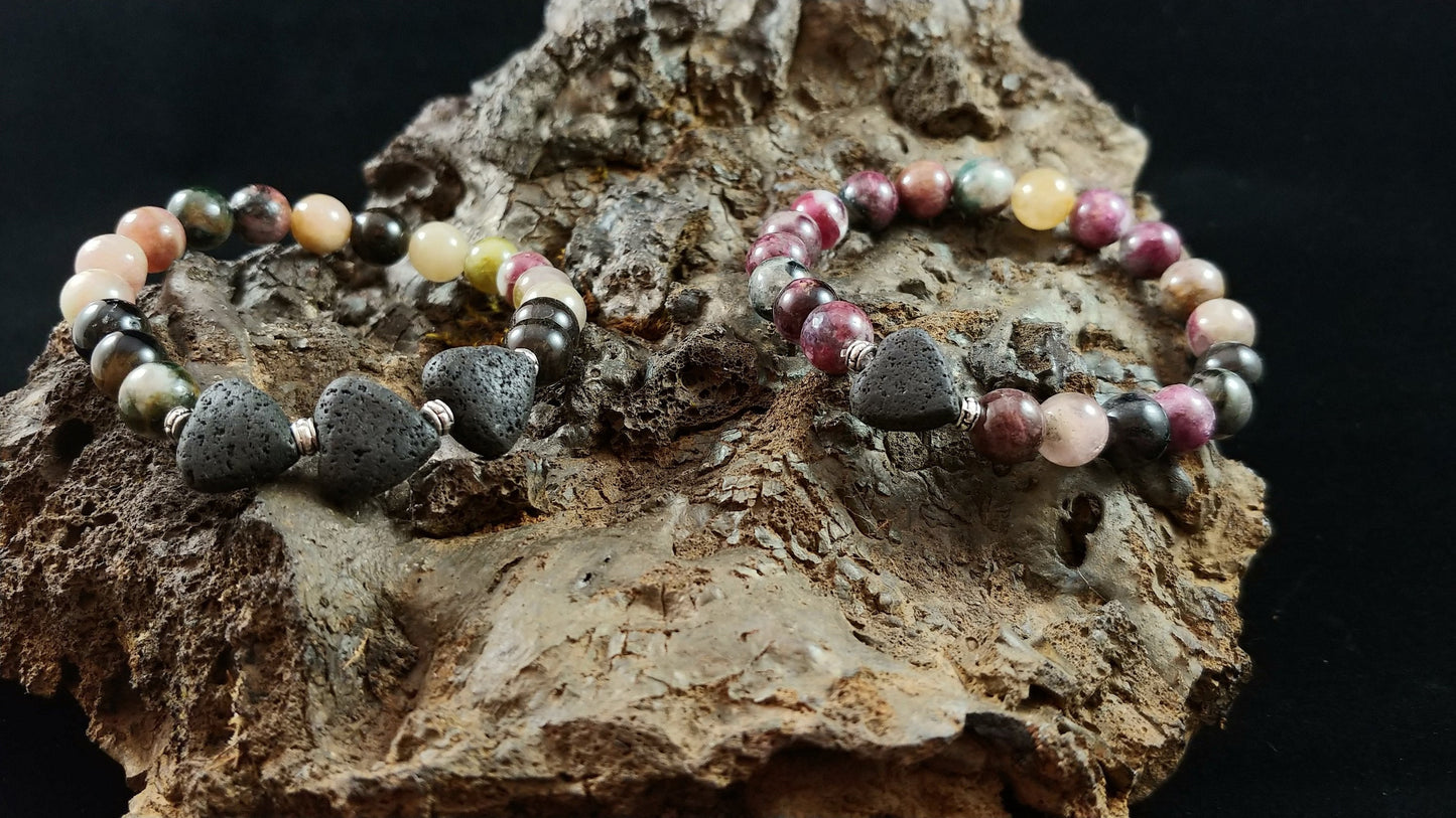 Túrmalín náttúrsteins armbönd með lava hjarta