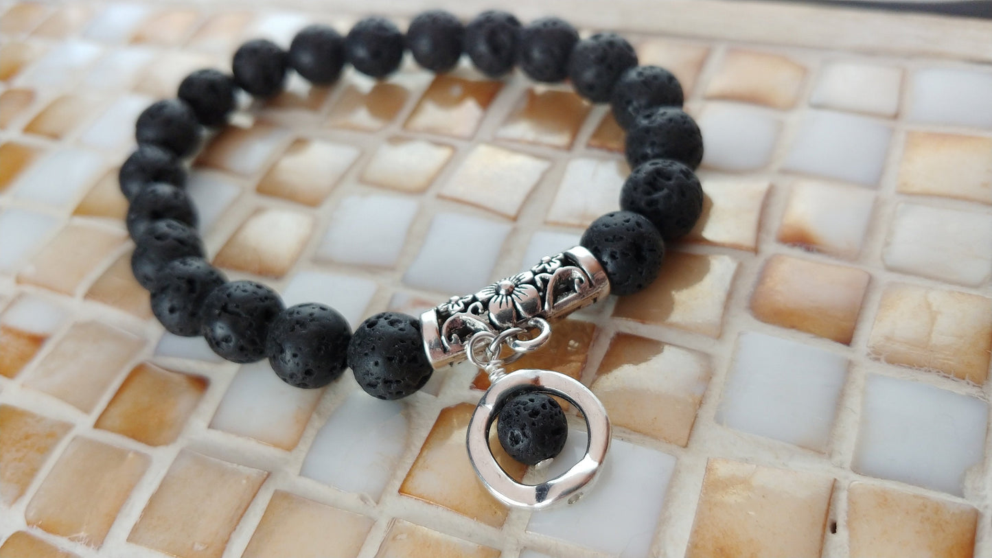 Silfur Valkyrju armband með lava steinum